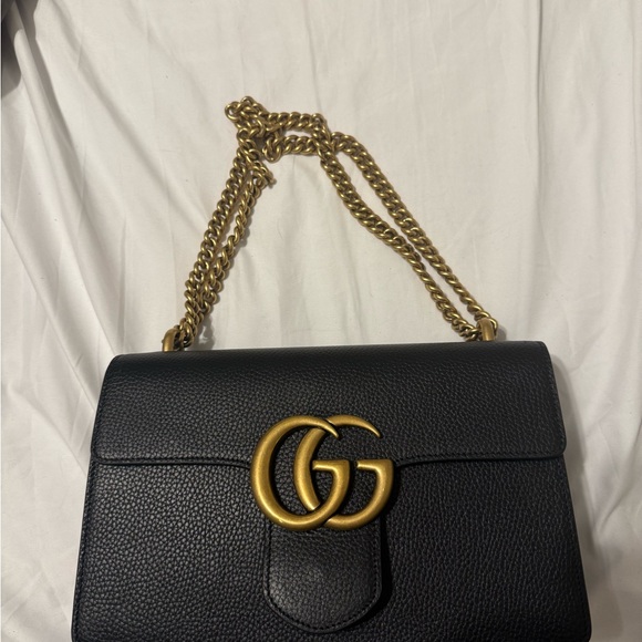 Gucci Handbags - Black Leather Chain Shoulder Bag